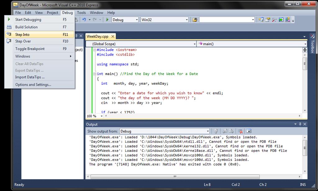 Integrated Debugger 2 MS Visual C++ GUI Debugger Allows interactive debugging