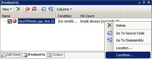 Conditional Breakpoints 9 Boolean Breakpoints Conditional breakpoints only stop/pause program execution if a specified condition is true.