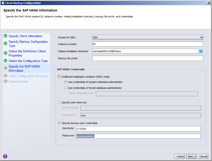 Configuration for NMSAP HANA Operations d.
