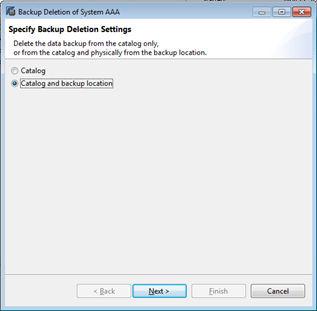 NMSAP HANA Operations Figure 5 Specifying backup deletion settings in SAP HANA Studio Select the required type of deletion: Procedure To delete the backup from the backup catalog only, select Catalog.