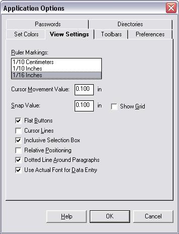 Getting Started Chapter 1-11 Figure 1-6 View Settings Tab 3 Change the options on the View Settings tab as desired to customize your label design environment.