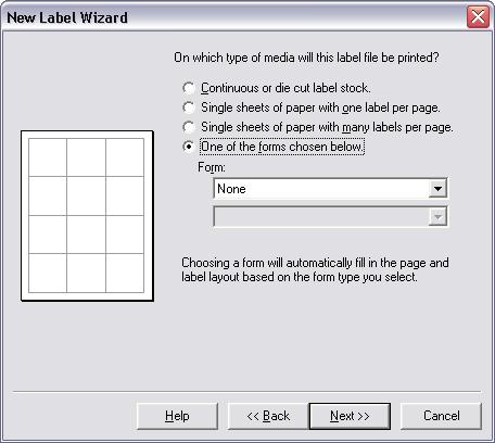 Chapter 2-10 Quick Start Guide Setting Up a Label Based on a Predefined Form You can create a label based on one of the predefined label formats included with the label design software.