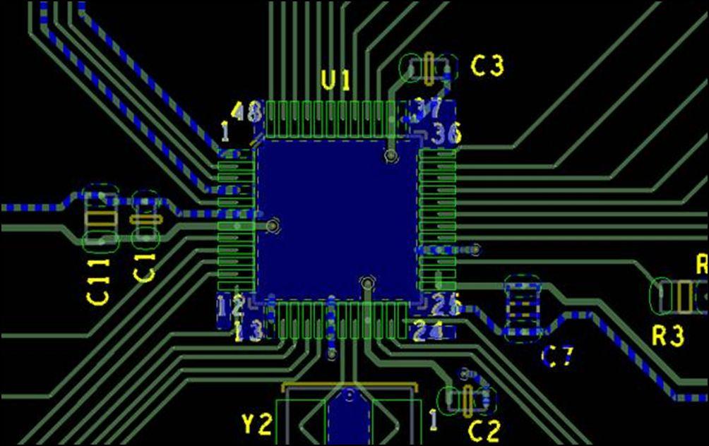 PCB Design Recommendations In the figure above, the blue region is a copper pour placed below the MCU (U1).