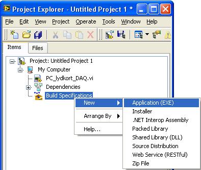 Creating Executables (EXE-file) Create a stand-alone windows application (e.g. a *.exe file) You must have a project open and saved to configure a build specification.
