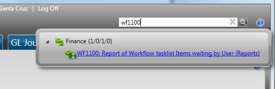 criteria you entered on the prompt screen WF1100: Report of Workflow task list Items waiting by User This CDD report
