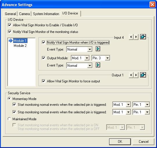 3 Vital Sign Monitor [I/O Device] The settings define which I/O condition to notify the VSM. To configure these settings, first disable the Monitoring all type events option in Figure 3-4.