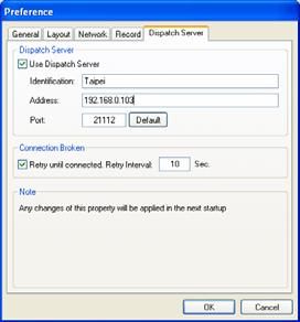 2 Dispatch Server 2.8 Connecting Center V2 to Dispatch Server Follow these steps to connect Center V2 to Dispatch Server: 1. Start the Dispatch Server service. 2. At Center V2, click the Preference Settings button, select System Configure to display the Preference window, and then click the Dispatch Server tab.