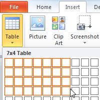 o On the Insert tab, click the Table command.