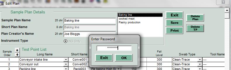 d. To change a pass or fail RLU level click in the relevant box and edit the RLU value. e. To add a test point, click in an empty row and add the test point details.