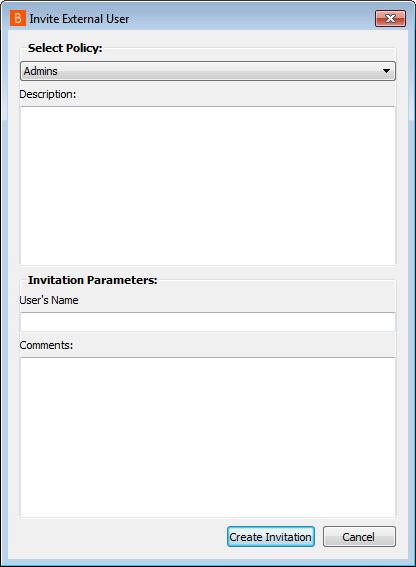 These profiles are created in the administrative interface and determine the level of permission the external user will have. When you select a profile, the full description displays below.