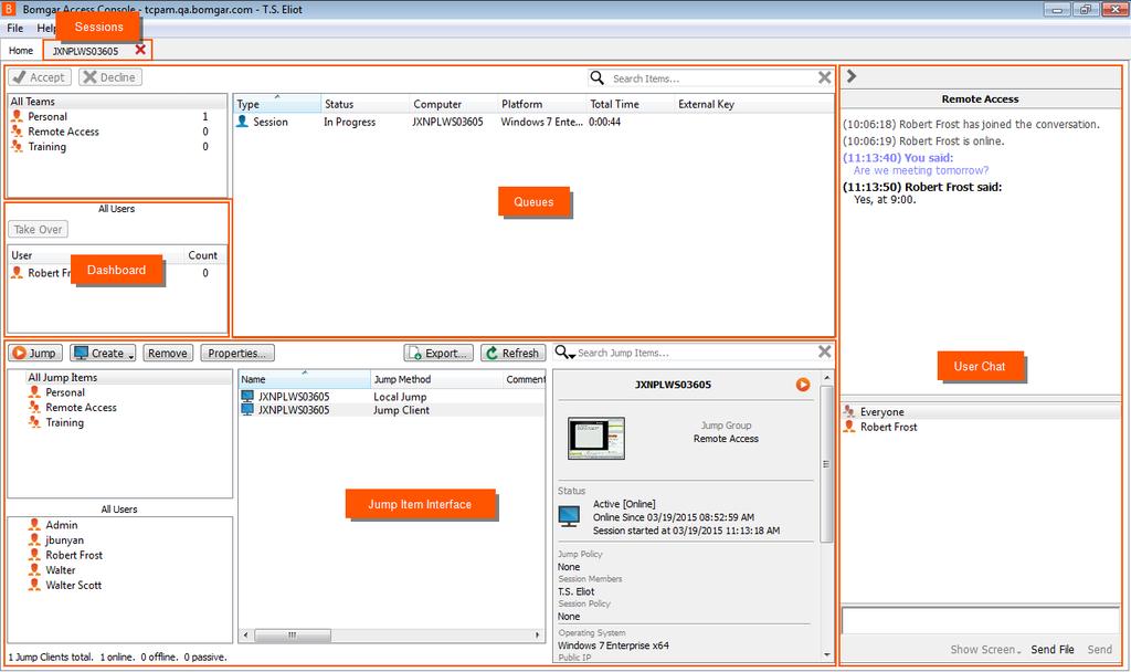 Access Console User Interface Sessions - Manage multiple remote sessions at the same time.