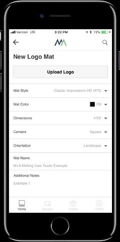 M+A Mobile App User Guide P age10 Create New Logo Mat Once you have taken or chosen your photo and cropped the desired logo area, select your mat