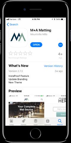 M+A Mobile App User Guide P age3 Installation For Apple Devices: Search M+A Matting in the App Store.