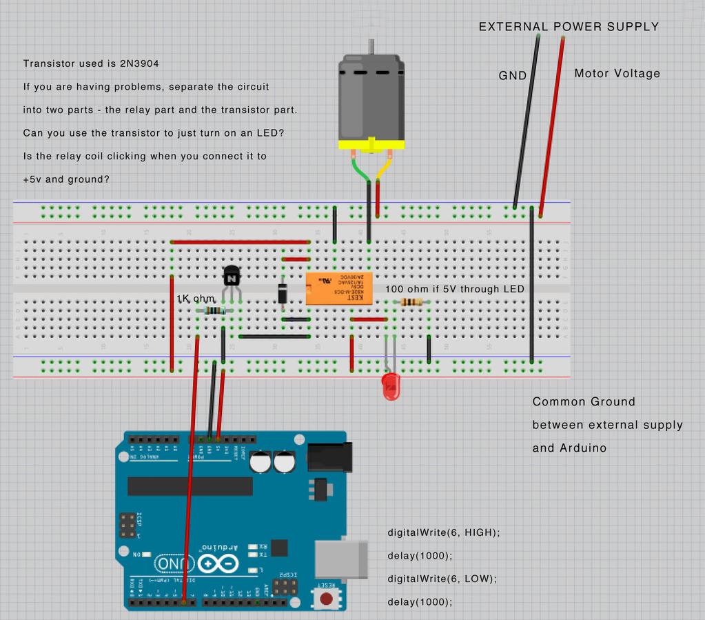 Setup 4 Arduino controls relay through transistor!