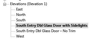 Place a Double-Raised Panel with Sidelights: 68 x 80 door as shown. 39. Activate the South Entry Dbl Glass Door No Trim elevation. 40.