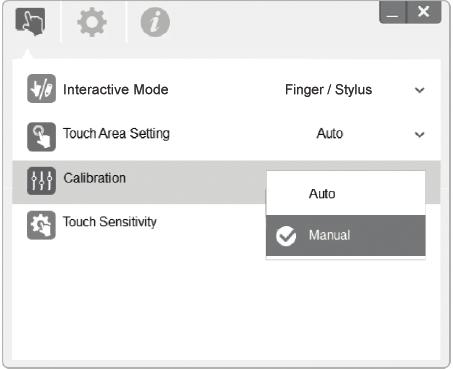 3 Calibration 4 Follow the on-screen calibration Select Calibration from the menu and choose Manual from the drop-down menu.