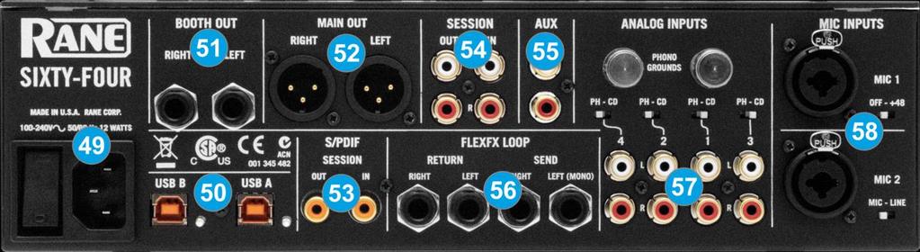 Left-right Pan (balance) control for both microphone inputs 47. MIC TONE. Spectral tilt Tone control.