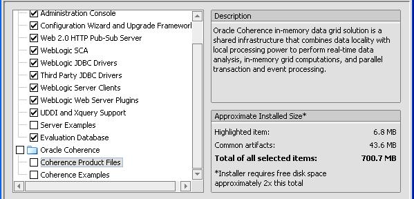 6. Uncheck the entire group of options for Oracle Coherence as shown below