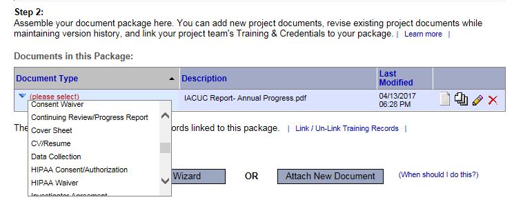 click on the paper icon To view and manage different versions of a document click on the icon Step 6: LABEL FORMS Once you have attached all the necessary documents to your study package, a list of