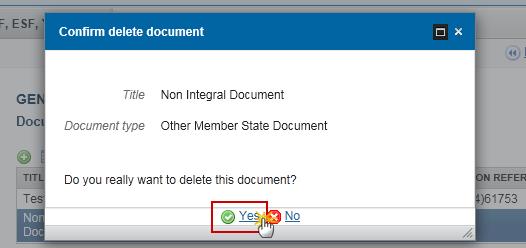 delete the document and associated attachments. A confirmation window appears: 2.