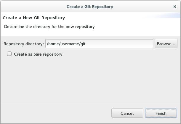 Red Hat Developer Studio 12.0 Getting Started with Developer Studio Tools Figure 1.2. Create a New Git Repository A new git repository is created on your local machine and is listed in the Git Repositories view.
