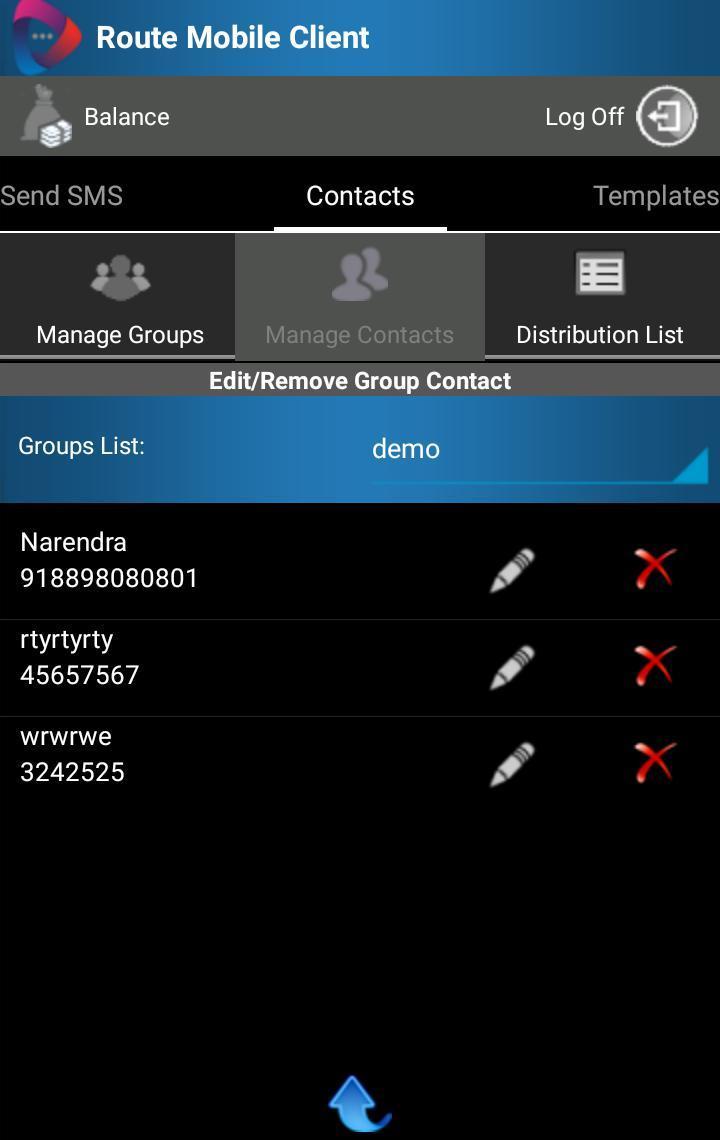 Manage Contacts: This tab is used to manage group contacts.