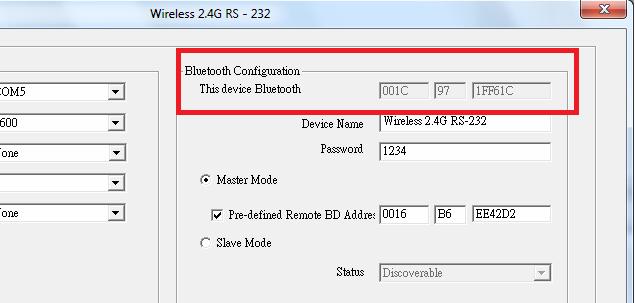 1 Check the Mac address of Slave unit thru Bluetooth Configuration before setting the