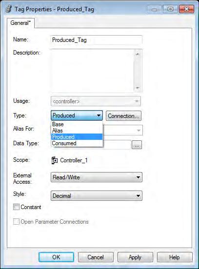 Chapter 1 Produce and Consume a Tag You can produce only controller-scoped tags. 3. In the Tags Editor, right-click the tag that you want to be a producer, and choose Edit (name of tag) Properties.