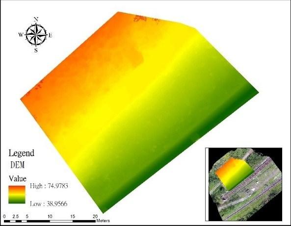 Fig.10. Digital Elevation model (DEM) 3.2.3 Comparison of Terrain Results Table 3 shows the results of the terrain from the total station and UAV.