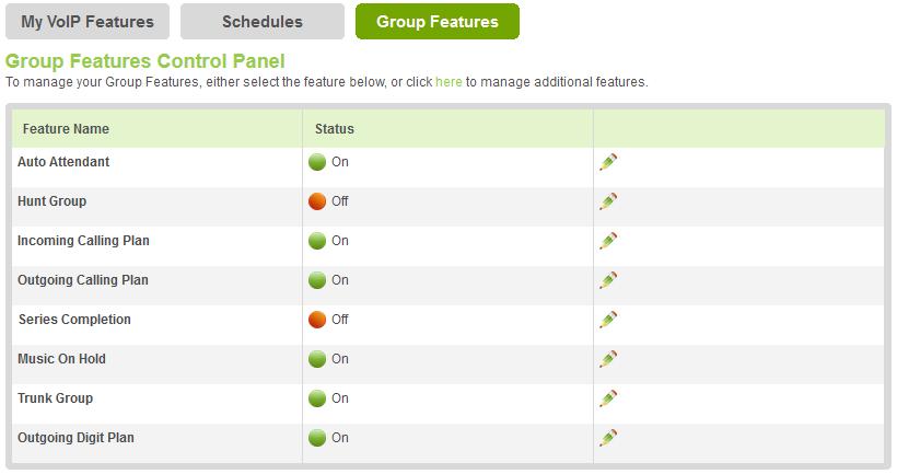 Group Features Only the VoIP Administrators (Enterprise and Group) will see the Group Features tab.
