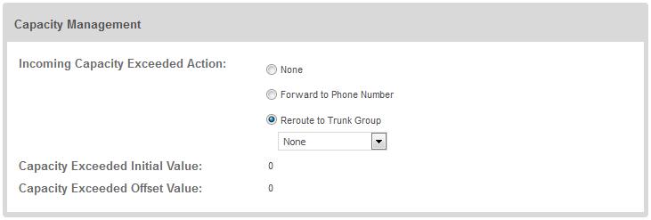 Edit a Trunk Group: Capacity Management VoIP Administrators (Enterprise and Group) can configure the maximum, bursting capacity and capacity exceeded parameters for the trunk group.