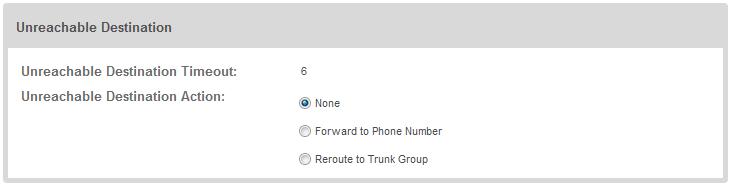 Edit a Trunk Group: Unreachable Destination VoIP Administrators (Enterprise and Group) can configure the unreachable destination parameters for the Trunk Group.