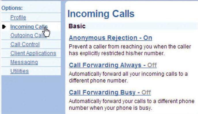 Call Forwarding Busy This service enables a user to forward incoming calls to another telephone number when on the phone.