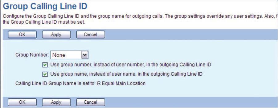 It is important to remember the group settings override any user settings. For users without telephone numbers, to be able to make calls, the Group Calling Line ID must be set.