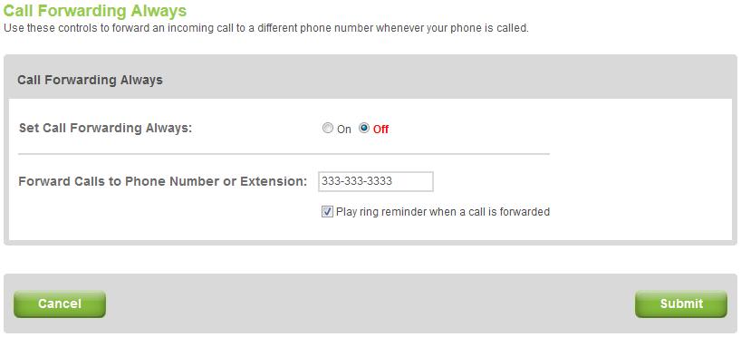 control from your list. VoIP features currently in use have a green/on status.