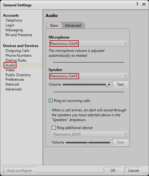 Under General Settings Devices and Services select Audio and the Basic tab.