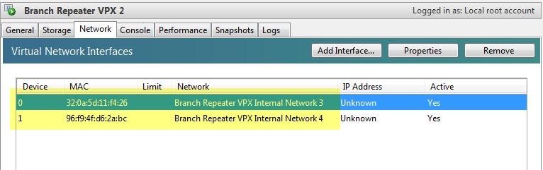Configuration Branch Repeater VPX 2 While shutdown, configure Branch Repeater VPX 2 networking such that Network Device0 and Device1 is attached to the Virtual Network 3 and Virtual Network 4.