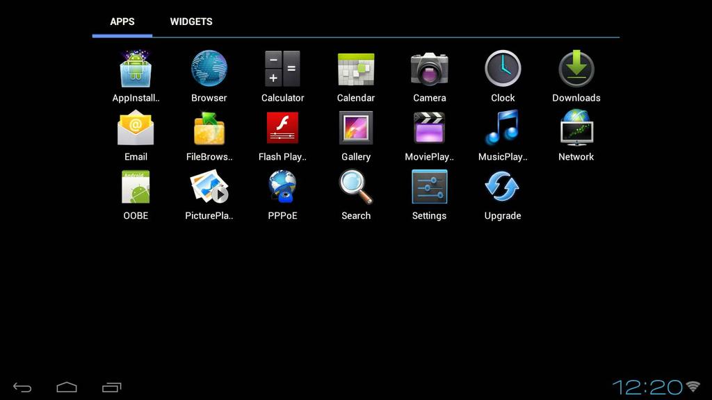 There are many pre-installed apps, you can open an app by pressing its icon.