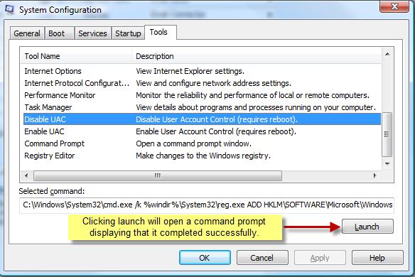 3. Reboot the computer and install Apex RMS Browser. 4. You can then enable UAC if required by choosing Enable UAC from the System Configuration.