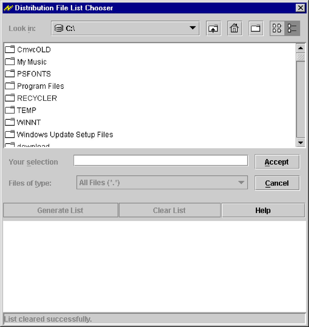 Double-click on this field to bring up the Distribution File List Chooser dialog. Figure 37.