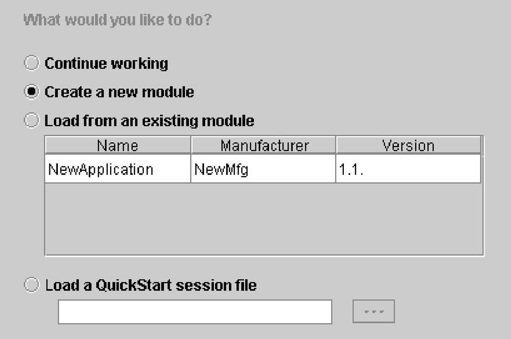 Figure 6. Selecting your desired instrumentation Continue working If you had started a previous session and exited the QuickStart wizard, the state of your session is preserved.