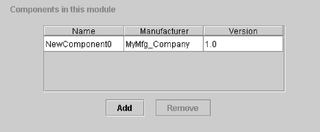 module list box in the dialog window. The default component name of NewComponent0 is used.