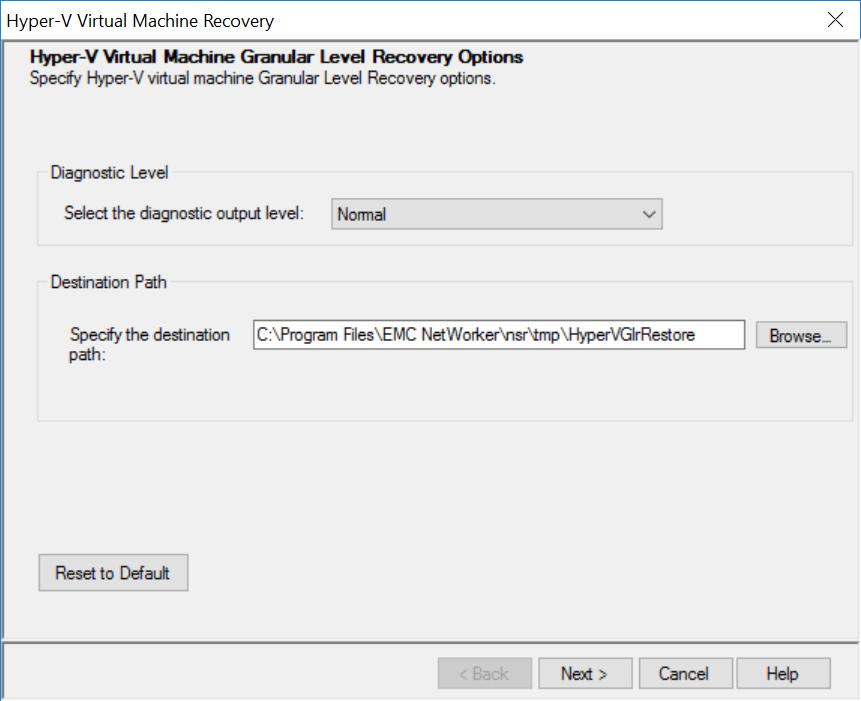 Recoveries Figure 17 Hyper-V virtual machine GLR options page 14. On the Hyper-V Virtual Machine Granular Level Recovery Options page: a.