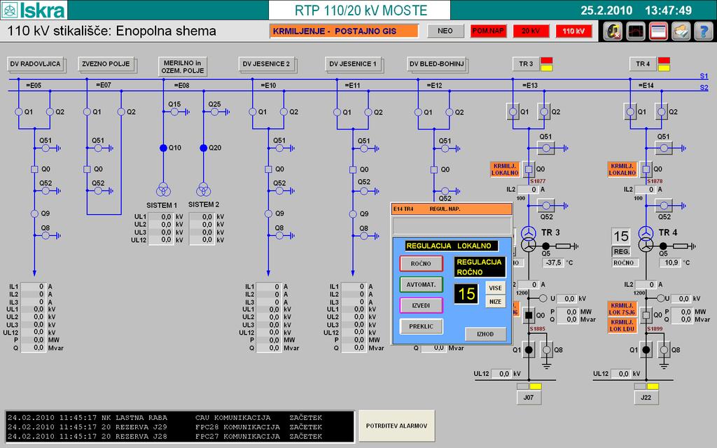 Control secured by interlocking, events presented with single or group alarms and continuous archiving of historical data into the database are the most common features of the MCE 940 SCADA.