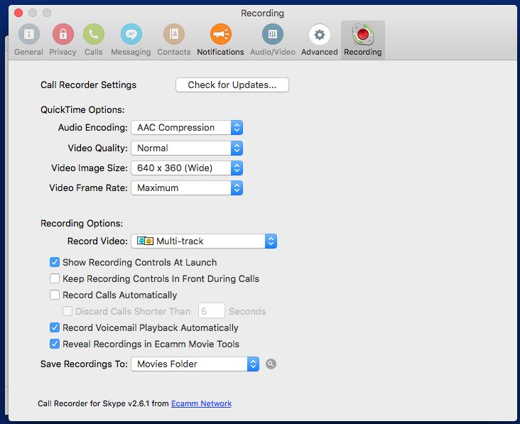 3. You may now select how the windows appear during your call under Recording Options: Record Video.