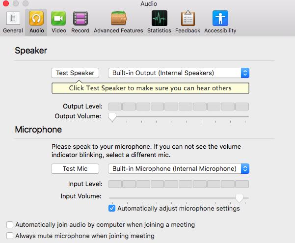 7. Change Microphone to Built-in Microphone OR USB Audio (either will work) 8. Click test for for both the speaker and the microphone to ensure they re working 9.