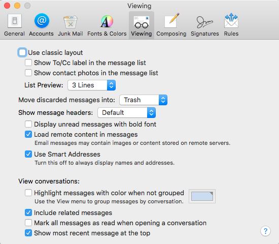 Classic Layout The current version of Apple Mail uses a vertical