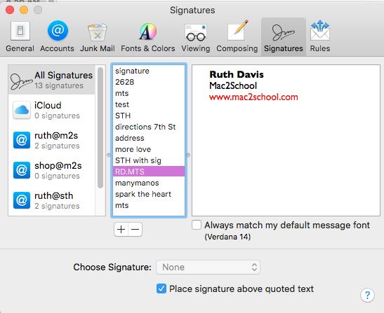 Signatures Click on the Signatures icon to create an automatic text that will appear at the bottom of your emails. To create a signature 1.