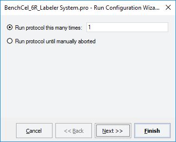6 When the Run Configuration Wizard opens: Follow the instructions in the wizard and click Next or Finish, as applicable.