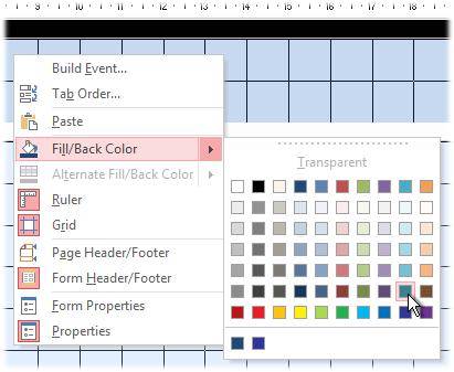 To do this right-click on the background of the Header and choose Fill/Back Color from the context menu, then pick a suitable colour from the palette (Fig. 5).